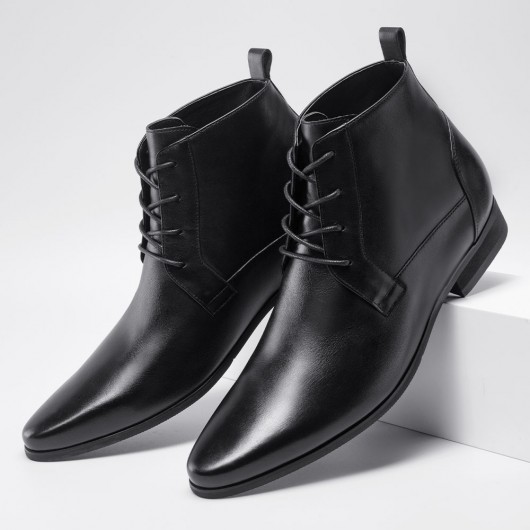 rialzo scarpe uomo - scarpe con tacco interno uomo - stivali da lavoro da uomo in pelle nera 7 CM