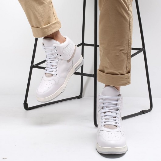 CHAMARIPA scarpe con rialzo sneakers rialzate uomo sneaker alta in plle bianca in pelle 8CM