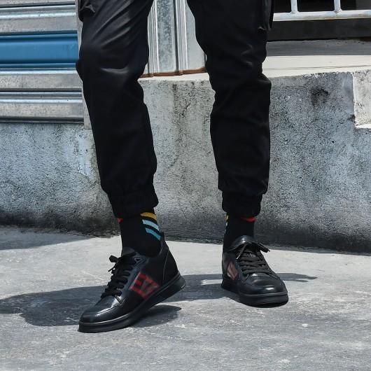 CHAMARIPA scarpe rialzate uomo sneakers con tacco interno sneakers in pelle nero 6CM