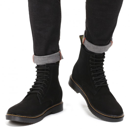 CHAMARIPA stivali con rialzo stivali con tacco interno Resistente all'acqua scarpe in pelle nabuk nero 8CM