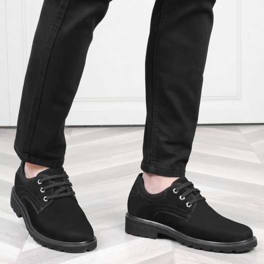 CHAMARIPA scarpe uomo rialzate scarpe con tacco interno in pelle nabuk nero 7 CM più alte