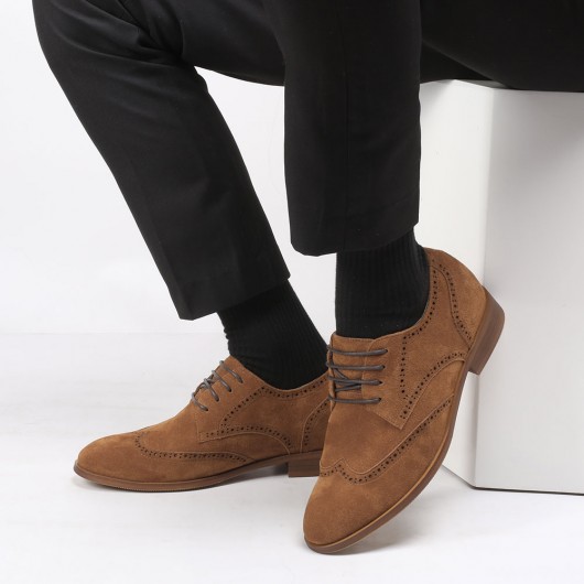 CHAMARIPA scarpe con rialzo interno scarpe uomo tacco alto francesine in camoscio marrone 7CM