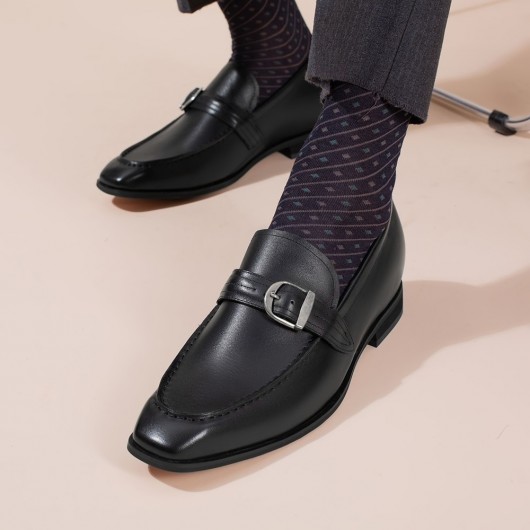 CHAMARIPA scarpe con rialzo uomo - mocassini rialzate uomo - scarpe suola alta uomo di pelle nero 6 CM