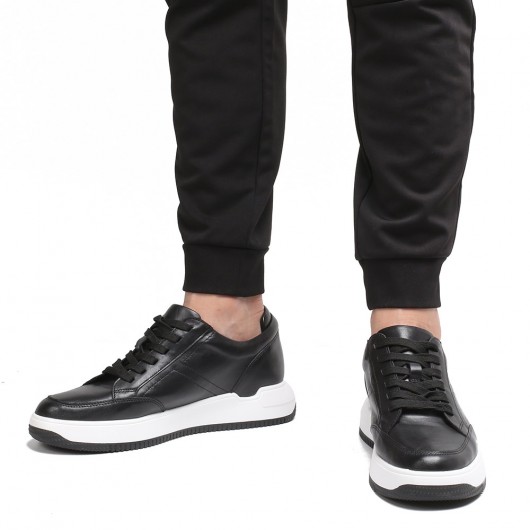 Chamaripa scarpe con rialzo da uomo scarpe ginnastica con tacco interno sneaker in pelle nero 7CM