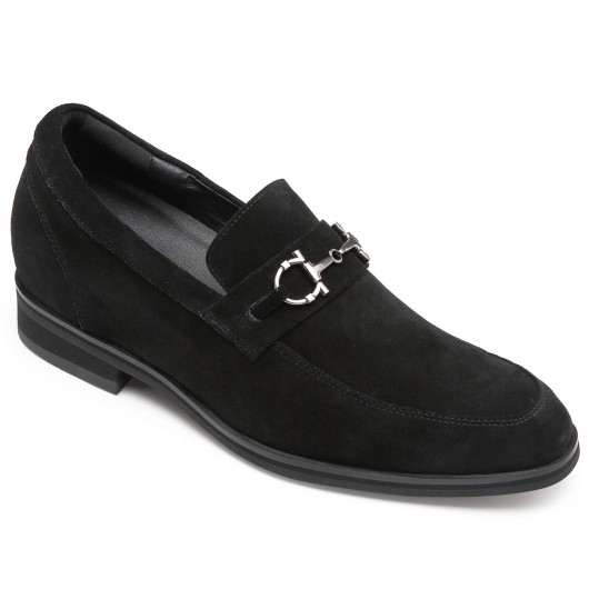 CHAMARIPA scarpe rialzate uomo scarpe eleganti comode con tacco interno mocassini in camoscio nero 8 CM