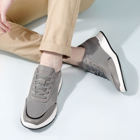 CHAMARIPA scarpe rialzanti uomo - scarpe con rialzo interno - sneakers in tessuto knit traspirante grigio 5 CM Più alto