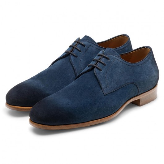 scarpe con rialzo - rialzo interno scarpe - scarpe da uomo derby personalizzate in camoscio blu navy 7 CM