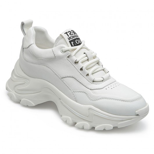 CHAMARIPA scarpe rialzanti donna-  scarpe ginnastica con zeppa - sneakers in pelle bianca 7 CM