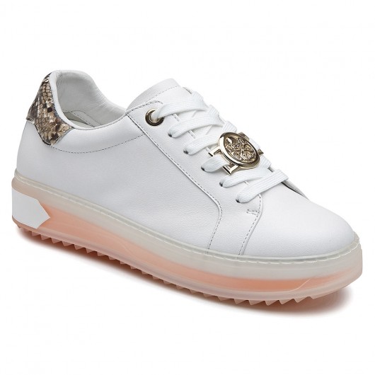CHAMARIPA scarpe rialzanti donna-  scarpe ginnastica con zeppa - sneakers in pelle bianca 7 CM