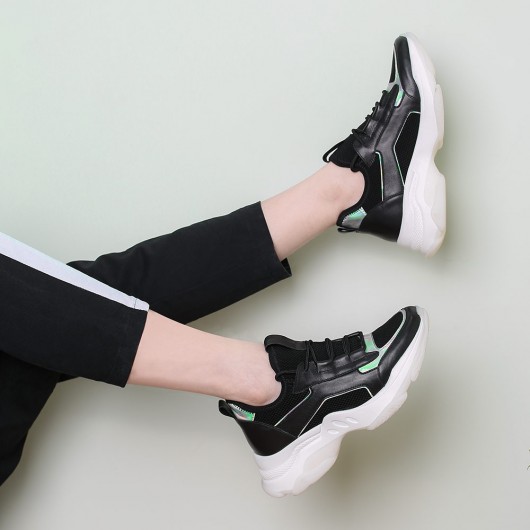 CHAMARIPA scarpe con zeppa interna donna - sneakers tacco interno - scarpe da ginnastica nero 7CM