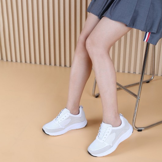 CHAMARIPA sneaker con zeppa donna - scarpe rialzate all'interno - scarpe da ginnastica in pelle bianca 7 CM