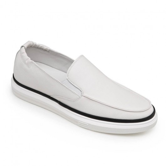Chamaripa scarpe con rialzo interno uomo scarpe da ginnastica con tacco slip on scarpe casual in pelle bianca 5CM