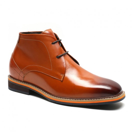 Chamaripa scarpe con rialzo stivali con rialzo alta stivaletti con tacco interno marrone +7CM UP