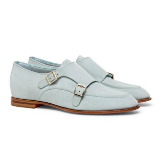 scarpe donna rialzate - scarpe con rialzo donna - Scarpa Monk Strap in camoscio azzurro 5 CM
