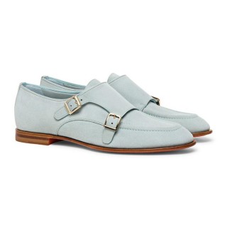 scarpe donna rialzate - scarpe con rialzo donna - Scarpa Monk Strap in camoscio azzurro 5 CM