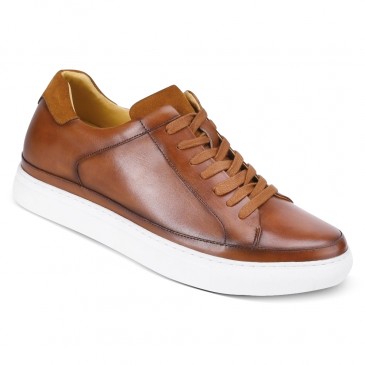 CHAMARIPA scarpe con rialzo interno - sneakers con tacco interno - scarpe da ginnastica in pelle marrone chiaro 7 CM