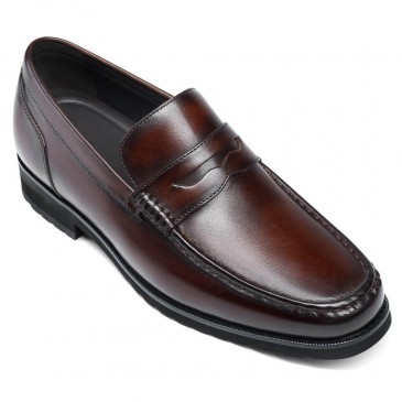 scarpe con tacco interno uomo - scarpe eleganti uomo rialzate - Mocassini Marroni Per Uomo 6 CM