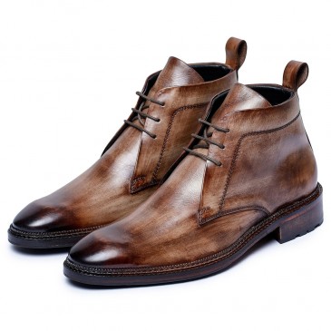 CHAMARIPA scarpe uomo rialzo interno - stivaletti con tacco interno - stivali chukka classici marroni 7CM