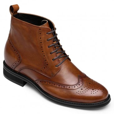CHAMARIPA scarpe con rialzo uomo stivaletti con tacco interno pelle marrone stivali brogue con tacco interno 7CM