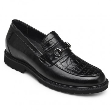 CHAMARIPA scarpe uomo tacco alto scarpe rialzate per uomo mocassini con rialzo interno in pelle nero 7CM