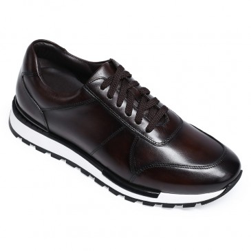 scarpe rialzate per uomo - scarpe uomo tacco alto - sneakers casual in pelle dipinte a mano - marrone caffè - 6CM