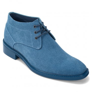 scarpe rialzate uomo - scarpe uomo con tacco interno - stivaletti da uomo mid-top in tela blu fatti a mano 7 CM