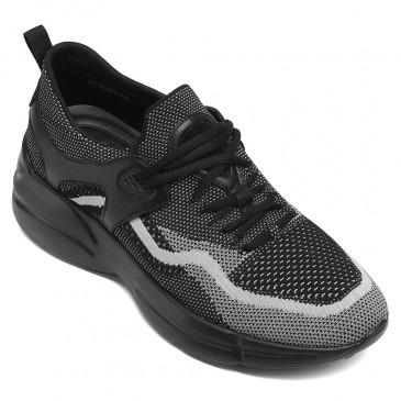sneakers con rialzo - scarpe uomo con rialzo - sneakers rialzate in maglia con lacci nero 7 CM