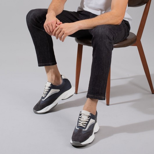 sapato masculino com salto interno - sapato de salto masculino - Tênis de  malha cinza escuro - 8CM mais