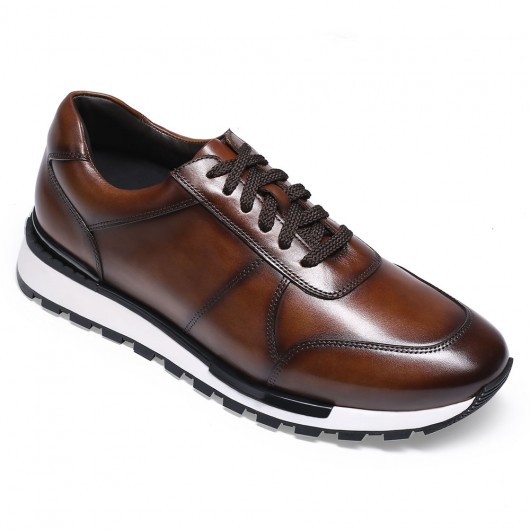 Tall Men Casual Shoes That Add Height - Burgundy Leather Hand Painted Casual Shoes 2.36 Inches Taller