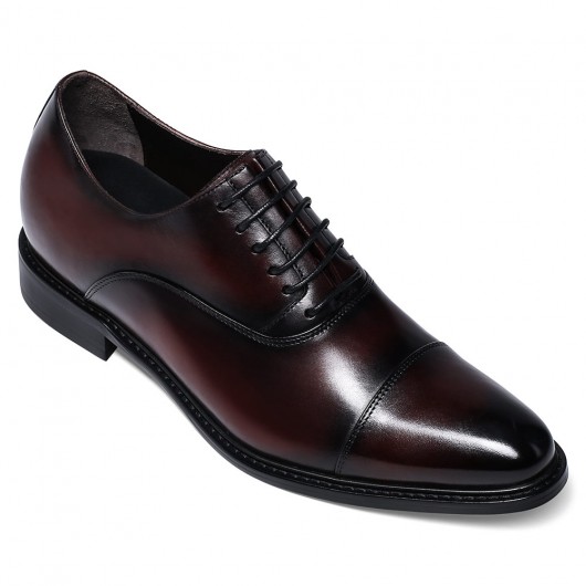 Height Increasing Dress Shoes - Burgundy Leather Hand Painted Cap Toe Oxfords Tall Men Shoes 2.76 Inches Taller