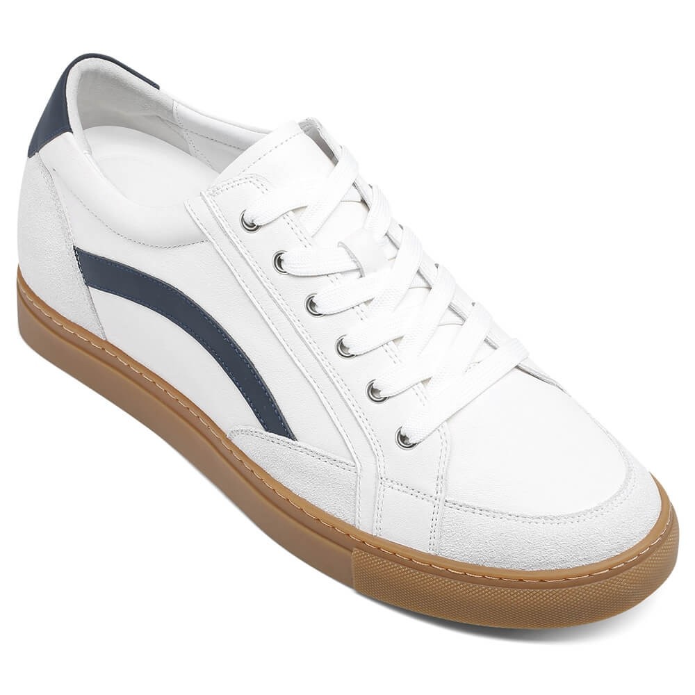 Height Increasing Shoes - Casual Elevator Shoes - White Leather Sneakers For Men 2.76 Inches