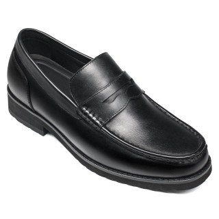 Black Leather Hidden Heel Loafer